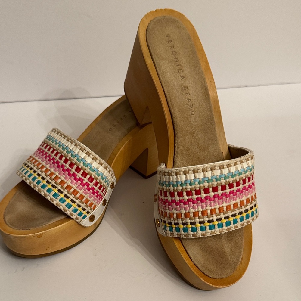 Veronica Beard 8-1/2 HannaLee Colorful Woven Clog Mules - Picture 1 of 16